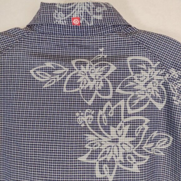 Vintage OP Ocean Pacific Mens L Button Up Shirt Blue and White Rayon SS Beach - Picture 8 of 12